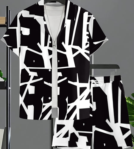 Fashionable And Comfortable Men Beach Vacation Printed Short-sleeved Short Pants Set