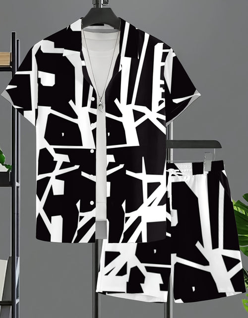 Load image into Gallery viewer, Fashionable And Comfortable Men Beach Vacation Printed Short-sleeved Short Pants Set
