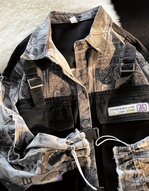 Load image into Gallery viewer, Trendy High Street Denim Jacket for Men with a Lapel And Spliced Design,
