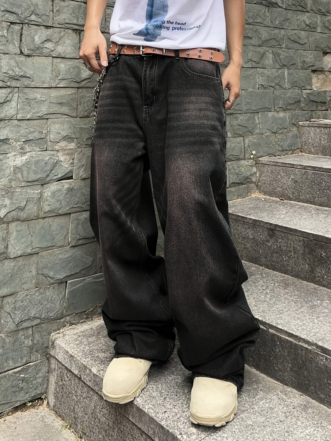 Men Casual Loose Fit Jeans, 90% Cotton 5% Polyester 5% Viscose Blend, Solid Color Washed Denim, All-Season Non-Stretch Woven Fabric, Regular Length, All season Pants | Stylish Casualwear | Non stretch Denim