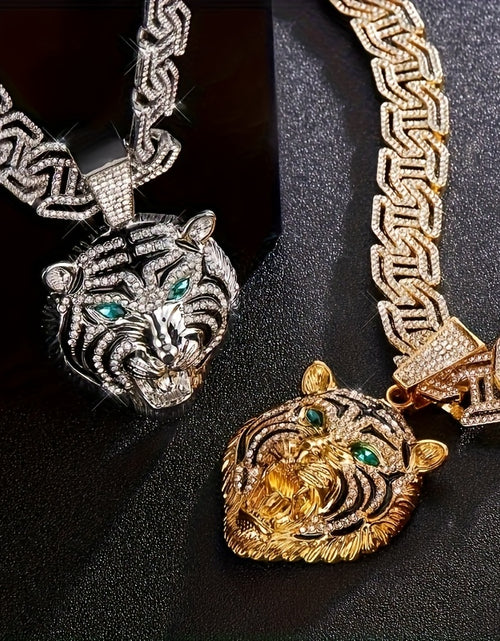 Load image into Gallery viewer, Men&#39;s Pioneer Lion Head Necklace - Bold Golden-Tone Chain with Eyes &amp; -Accented Mane, Rap Jewelry Gift - Includes Gift Box, Lion Jewelry, Statement Piece, Eye catching Pendant, Detailed Craftsmanship
