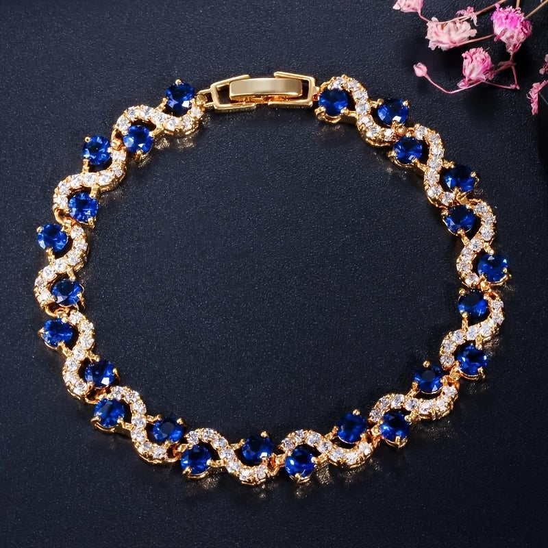 1pc Colorful Wave Crystal Stone Chain Bracelet - Fashionable, Stylish