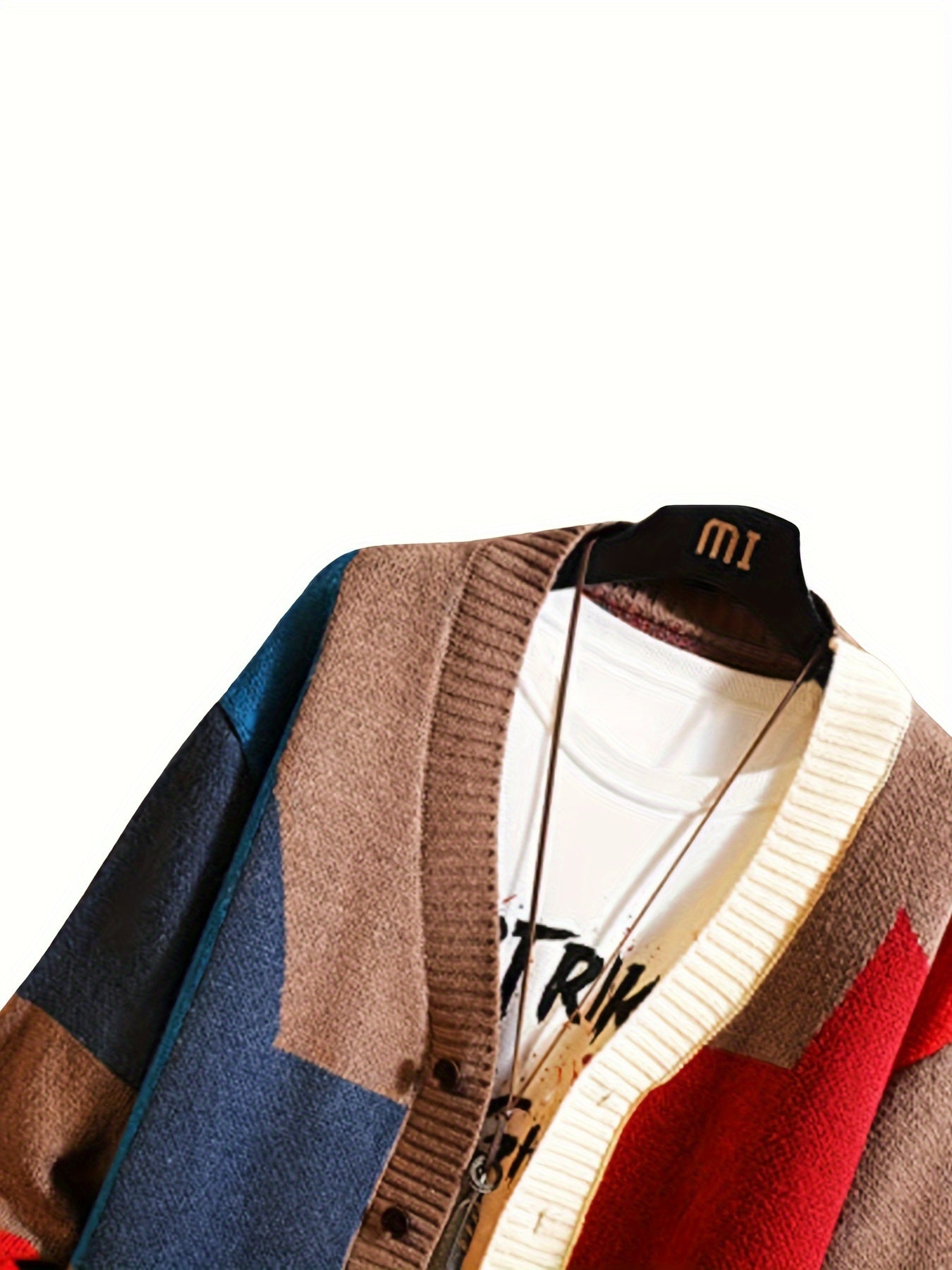 Spring and Autumn Color Block Cardigan Sweater Trendy V-Neck Knit Sweater Casual Men Clothing