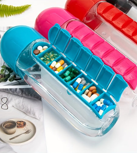 Creative Two-in-one Medicine Box Water Cup Seven-day Divided  Portable Water Bottle One-week Medicine Box Cup
