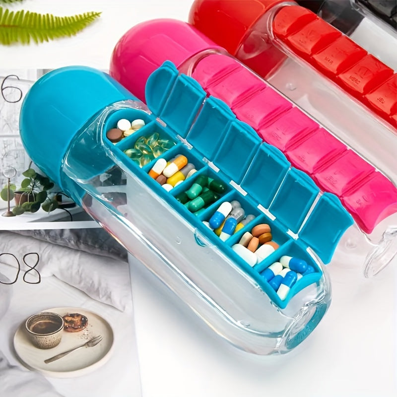 Creative Two-in-one Medicine Box Water Cup Seven-day Divided  Portable Water Bottle One-week Medicine Box Cup