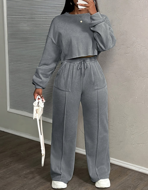 Load image into Gallery viewer, Solid-color Women's Fashionable Autumn and Winter Wear - A Simple Round-neck Long-sleeved Top And Trousers With Pocket And Waist Tie Design
