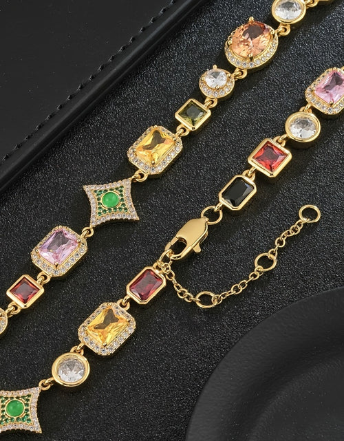 Load image into Gallery viewer, [18K Golden Chain Necklace]  18K Golden Plated Copper Chain Necklace | Glamorous, Hip Hop Style, 45cm + 5cm Extendable | Synthetic Colorful Faux Gemstones, 4-Prong Setting, with Synthetic Zirconia
