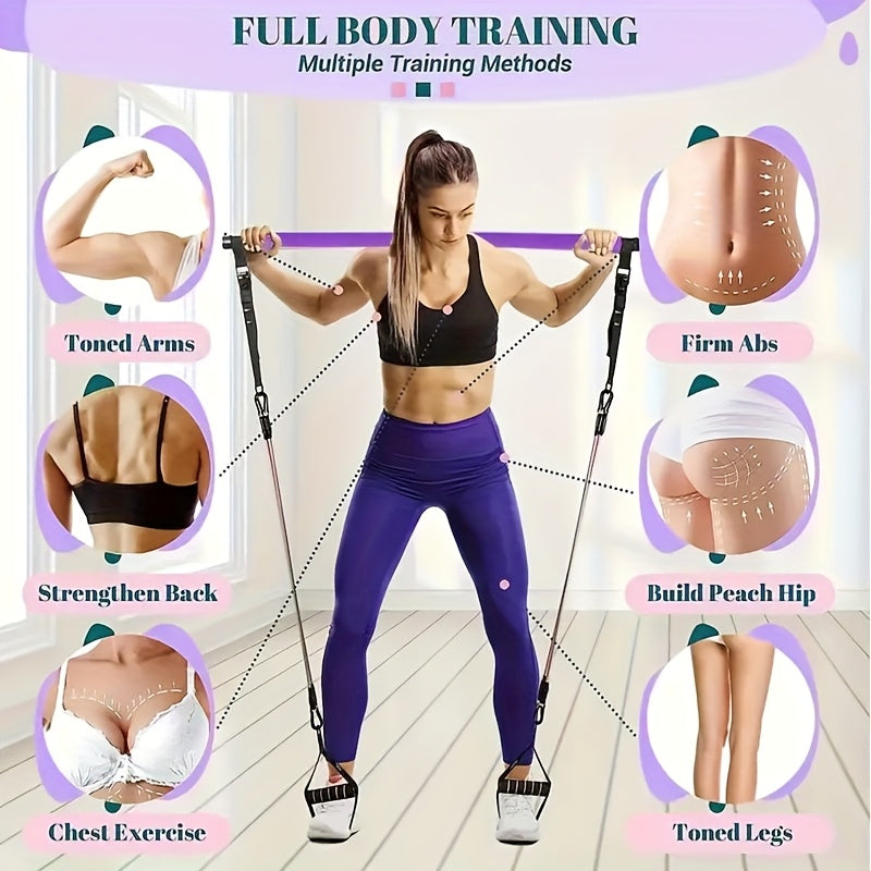 Pilates Bar Set, Multi-Functional Fitness Stepper and Stretching Trainer, Yoga and Home Workout Equipment, 14 pcs with 6 Resistance Bands (180 lbs)