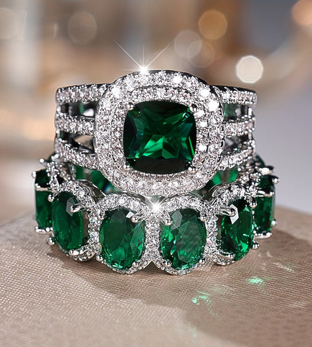 2pcs Fashionable and Elegant Women's Egg-shaped Full Circle Shining Synthetic Zirconia Ring Engagement and Wedding Set Can Be Worn Alone