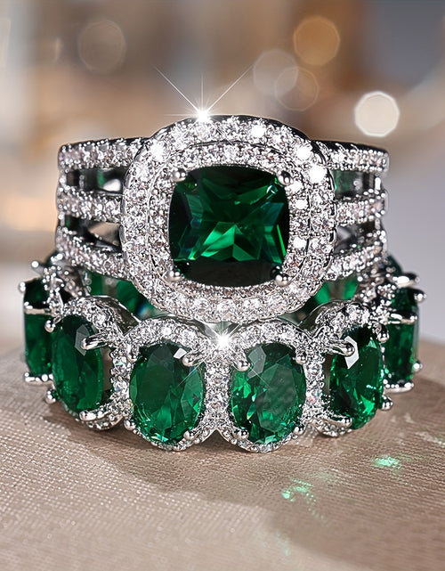 Load image into Gallery viewer, 2pcs Fashionable and Elegant Women&#39;s Egg-shaped Full Circle Shining Synthetic Zirconia Ring Engagement and Wedding Set Can Be Worn Alone
