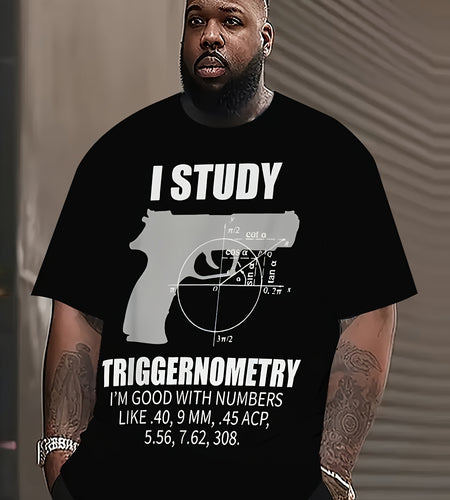 Comfortable Polyester Blend Men's Graphic Tee - I Study Triggernometry Casual/Sporty Style, Round Neck, Non-Transparent PLUS SIZE