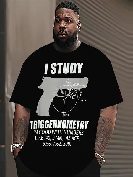 Comfortable Polyester Blend Men's Graphic Tee - I Study Triggernometry Casual/Sporty Style, Round Neck, Non-Transparent PLUS SIZE