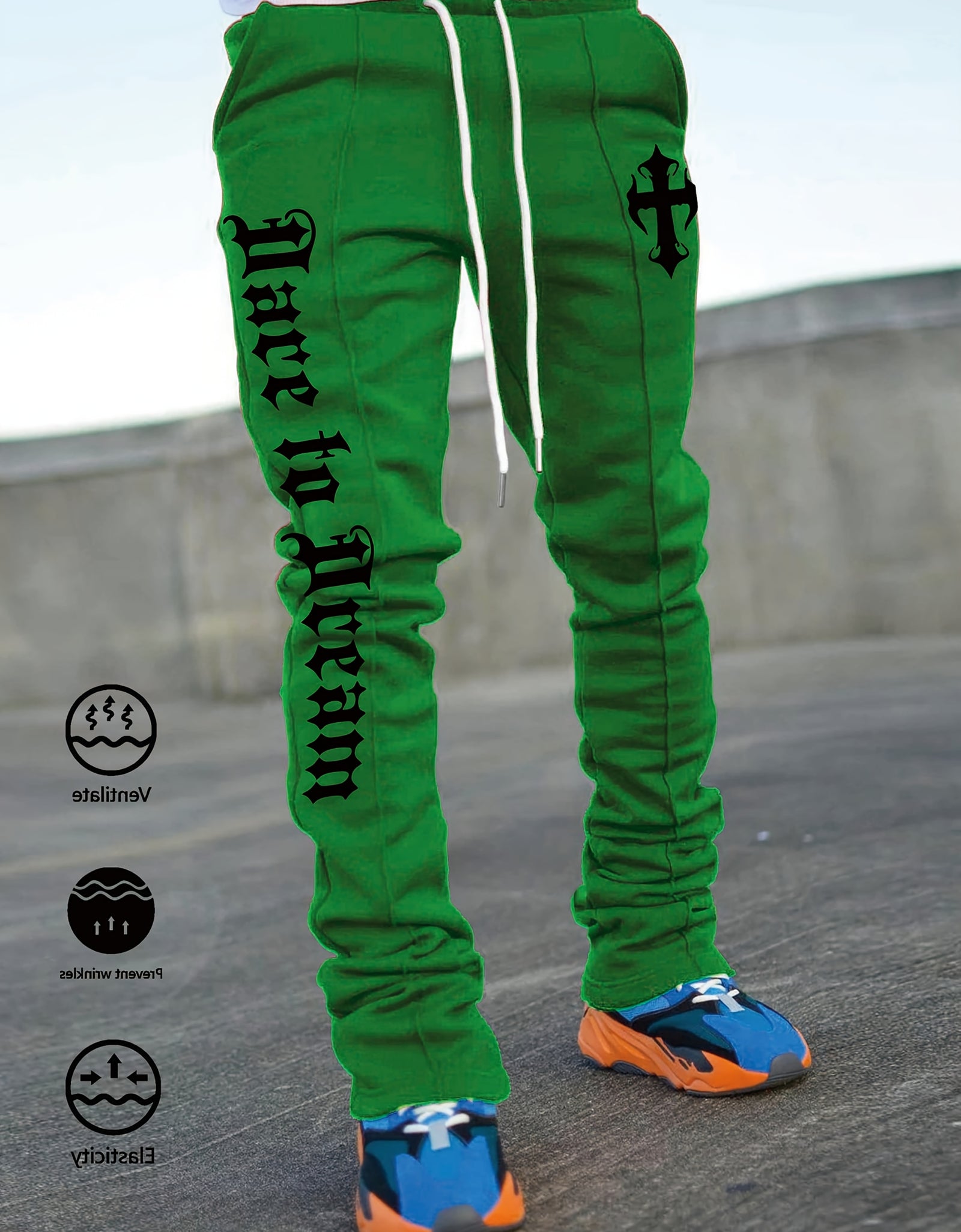 Men's Stylish Black Flared Pants with White Letter Print - Slim Fit, Anti-Wrinkle, Drawstring Waist, Casual & Hip Hop Joggers for Spring