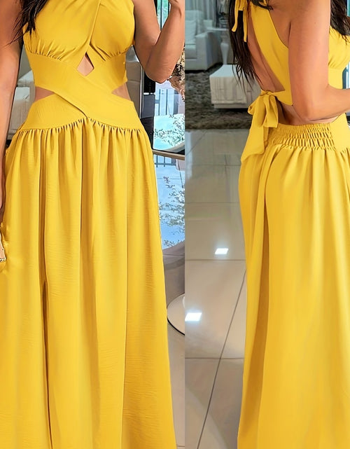Load image into Gallery viewer, Sexy Backless Women&#39;s Evening Gown | Long Flared Skirt Formal Party Dress with Waist Cross Straps &amp; Open Back, Round Neck Spring Summer Casual to Formal Attire

