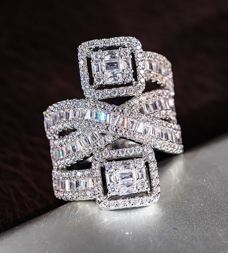 Multi-Layer Synthetic Zirconia Ring Intricately Set for Engagements Weddings Daily Wear Casual Parties Stylish Jewelry Gift