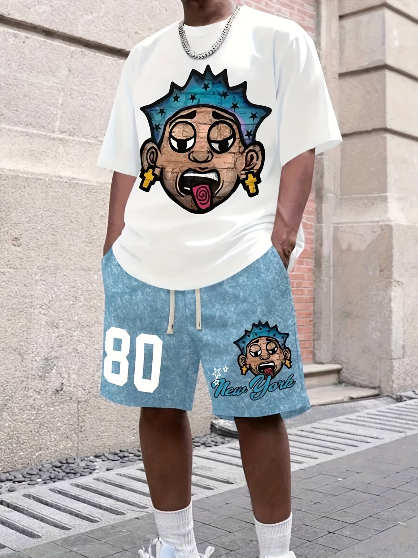 Men's Graphic T-Shirt - 220g Cotton Sporty Cartoon Print Tee with "Dad" Text, Regular Fit Short Sleeve Round Neck Casual Shirt for Casual Attire