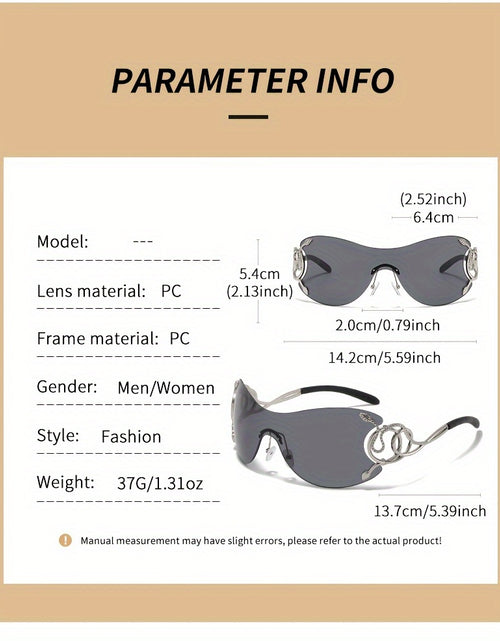 Load image into Gallery viewer, Y2K Style Frameless Glasses with Snake Design Hinges - Zinc Alloy, Clear PC Lenses, Futuristic Metallic Finish for Streetwear Fashion
