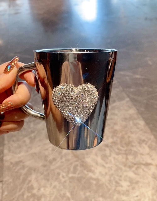 Load image into Gallery viewer, 1pc Diamond-Studded Heart-Shaped Stainless Steel Coffee Mug - 304 Stainless Steel, Portable Travel Cup with Sparkling Diamond Accents, Elegant Gift for Coffee &amp; Tea Lovers
