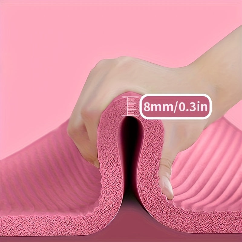 High-quality NBR rubber yoga mat, extra thick and wide, non-slip and durable, ideal for fitness and dance training, comes with a carrying strap, size 183*61*0.8cm/6.0*2.0*0.02 feet, perfect gift for birthdays, Easter, Mother'