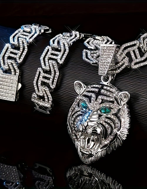 Load image into Gallery viewer, Men&#39;s Pioneer Lion Head Necklace - Bold Golden-Tone Chain with Eyes &amp; -Accented Mane, Rap Jewelry Gift - Includes Gift Box, Lion Jewelry, Statement Piece, Eye catching Pendant, Detailed Craftsmanship

