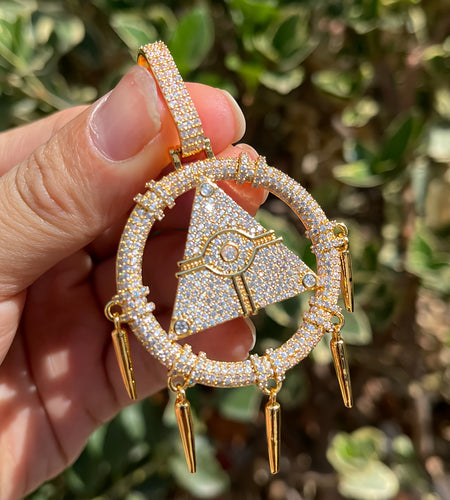 Iced Out Dream Catcher Pendant Millennium Wisdom Wheel Dream Catcher Necklace For Women Cubic Zirconia Golden Color