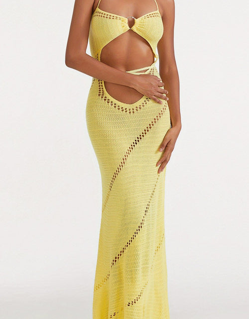 Load image into Gallery viewer, Women Sleeveless Knit Long Dress Solid Color Halter Front Cutout Back Tie-Up Slim Dress
