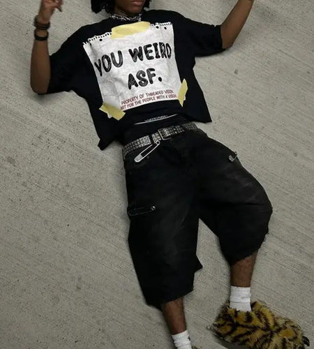 Men's 100% Cotton  Retro Oversized T-Shirt - Black & Yellow Artist Print Short Sleeve Round Neck Casual Streetwear Tee with Music Producer Style Slogan