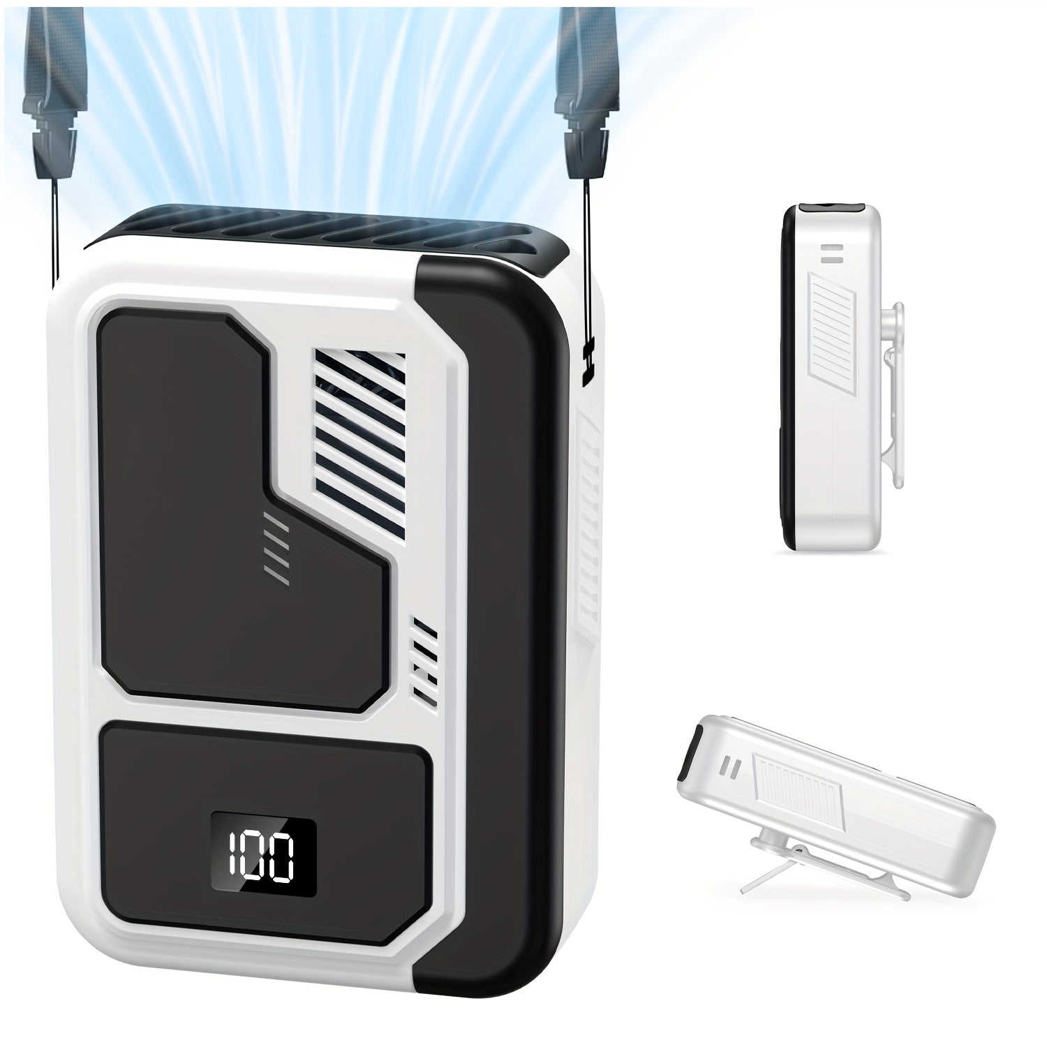 [4-in-1 Portable Fan] 4-in-1 Portable Neck Fan Rechargeable 3 Speeds Personal Fan | Wearable Clip-on Fan With USB Charging Waist Belt Solid | Great For Outdoor Work, Hands-Free Waist Clip For Work Outdoor Travel, Great Birthd