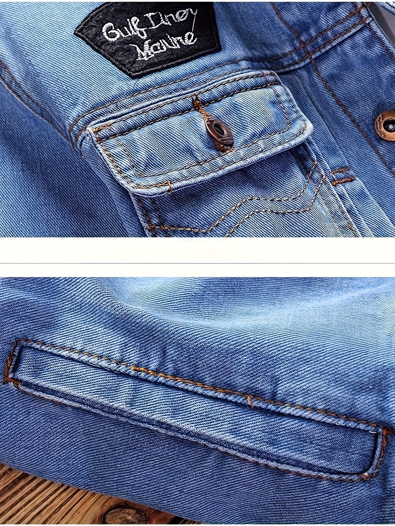 Men Vintage Distressed Denim Jacket - Slim Fit Biker Streetwear with Embroidered Design, Classic Baseball Uniform Style, Blue Casual Jacket for Trendy Outfits