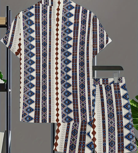 Men's Beach Style Fashion Set - Short-Sleeved Shirt & Shorts - Eye-Catching Keep Short