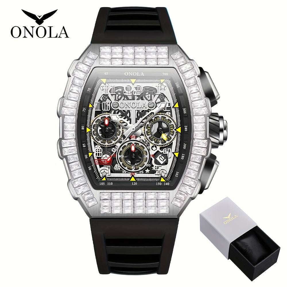 Men Automatic Mechanical Watch, Barrel Shape Hollow Tourbillon, Date Display, High-quality 3ATM Waterproof, Suitable For Casual And Formal Occasions, Daily Wear, Luxurious Sports Watch