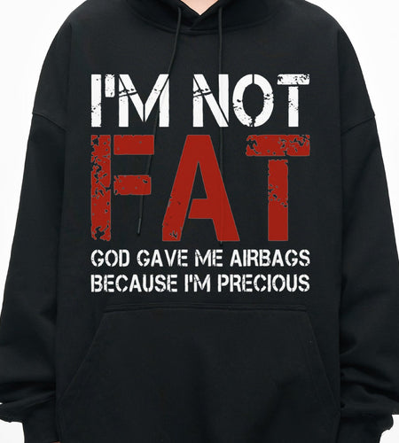 Men  "I'm Not Fat" Graphic Hoodie - Casual Streetwear Sweatshirt with Bold Print, Red & White Design, Long Sleeves, Regular Fit for Fall/Winter, Sweater Hoodie