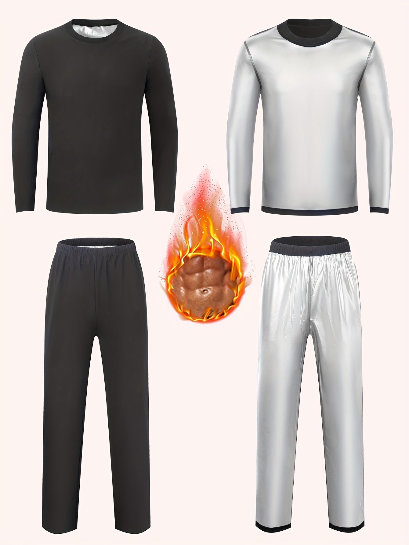 Men's 2pcs Sweat Suit,  Knit Fabric, Crew Neck Long Sleeve & Pants, Quick Sweat Gym Workout Outfit, Universal Fit for Training & Yoga, Solid Color, Slight Stretch, All Seasons