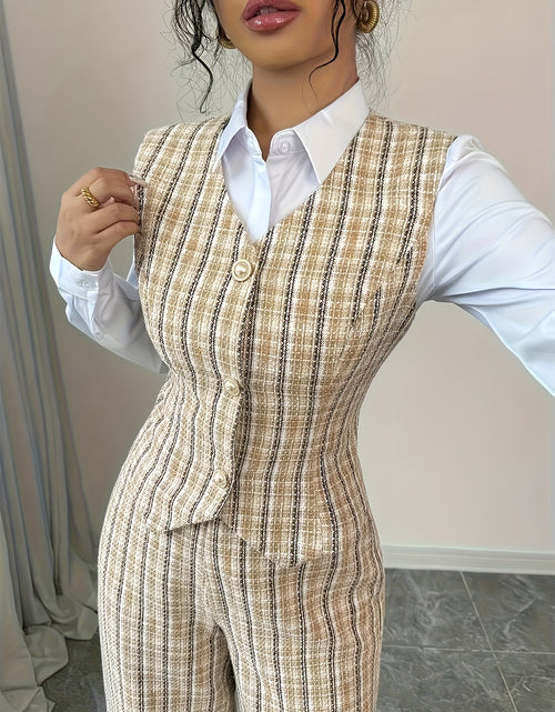 Load image into Gallery viewer, Elegant Women Printed Vest And Pants Two-piece Set A Fashionable Autumn Office Outfit. It Features Button Details, And An Elegant Style (shirt Not Included, for Matching Display Only).
