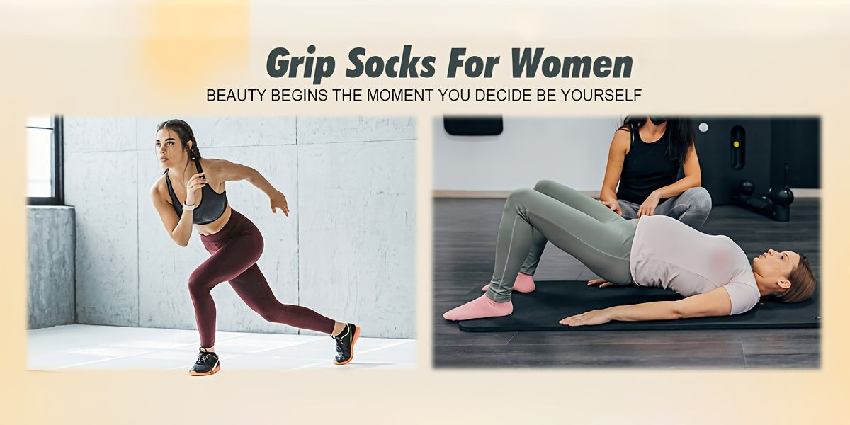 [2 Pairs Grippy Pilates Socks] 2 Pairs Non-Slip Grippy Pilates Socks for Women | Open Top Yoga Socks, Breathable Athletic Socks for Workout, Barre, Dance - Barre Accessory