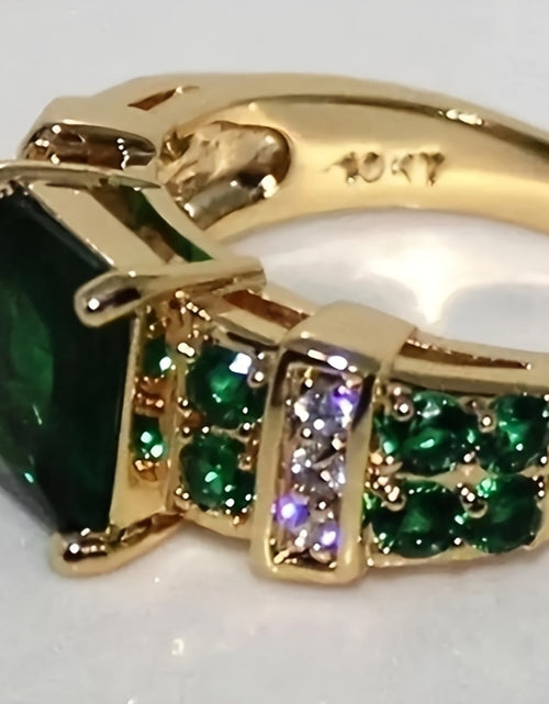 Load image into Gallery viewer, Elegant Golden-Tone Green Synthetic Zirconia Ring for Women – Retro Bohemian Style, Classic Versatile Jewelry Accessory with Emerald &amp; Teal Gemstones, Perfect for Daily Wear or Gifting
