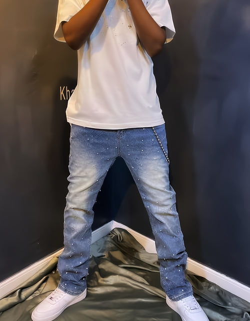 Load image into Gallery viewer, Men&#39;s Sparkling Elastic Straight Jeans ,Skinny Cotton Blend with Nail Drill Decoration
