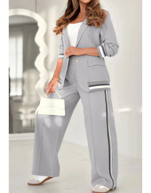 Load image into Gallery viewer, Women 2pcs Set Solid Color Ribbed Fashion Commuter Wear 100% Polyester Micro Elastic Chic Adult Clothing Eye Catching Patchwork
