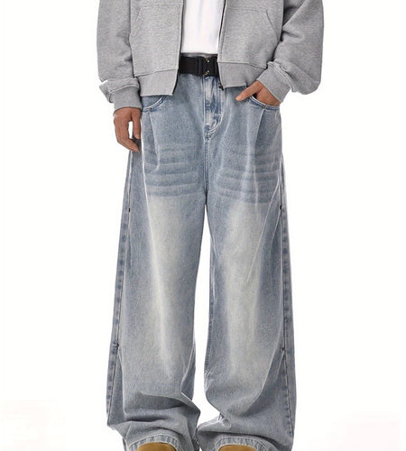 Men fashion brand American retro wash jeans | High street, straight and versatile, loose casual wide-leg trousers