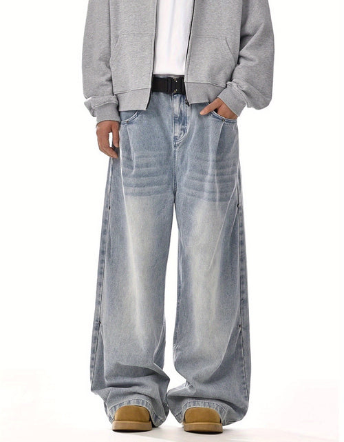 Load image into Gallery viewer, Men fashion brand American retro wash jeans | High street, straight and versatile, loose casual wide-leg trousers

