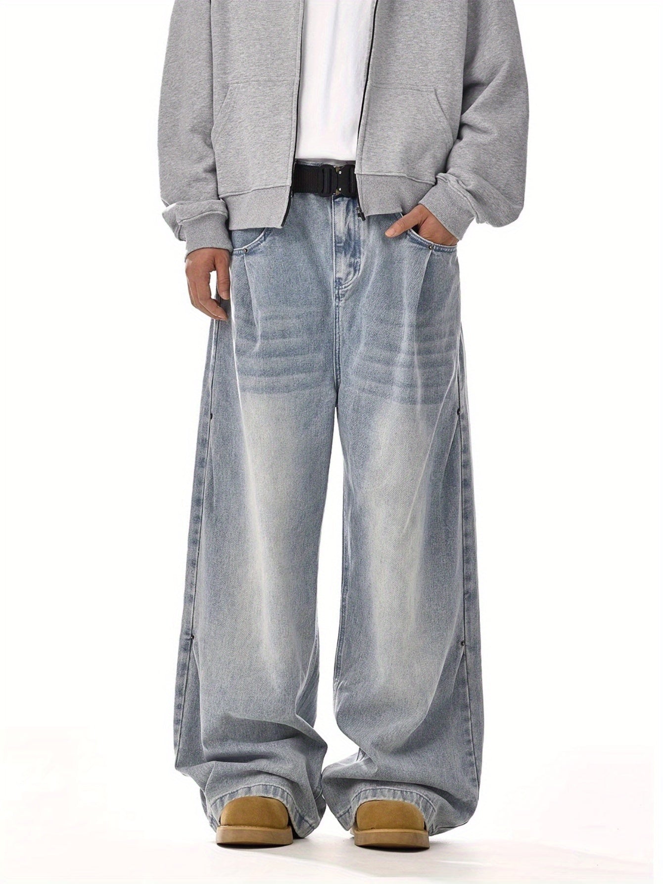 Men fashion brand American retro wash jeans | High street, straight and versatile, loose casual wide-leg trousers