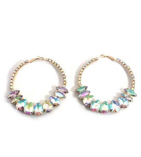 Hoop Pear Shaped Bedazzle Earrings in Gold