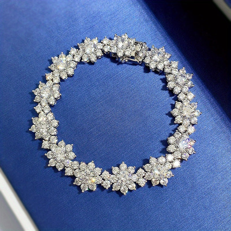 6.89inch Flower Moissanite Bangle Bracelet, 925 Sterling Silvery Wedding Bracelets for Women, 21.6cttw