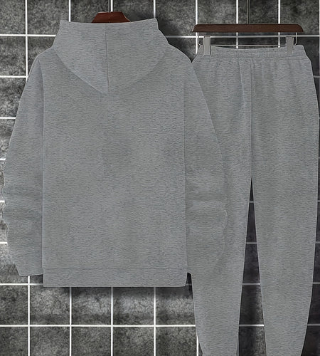 Casual Hoodie And Sweatpants Set - Fleece Lining, Long Sleeves, Printed Design | Machine Washable