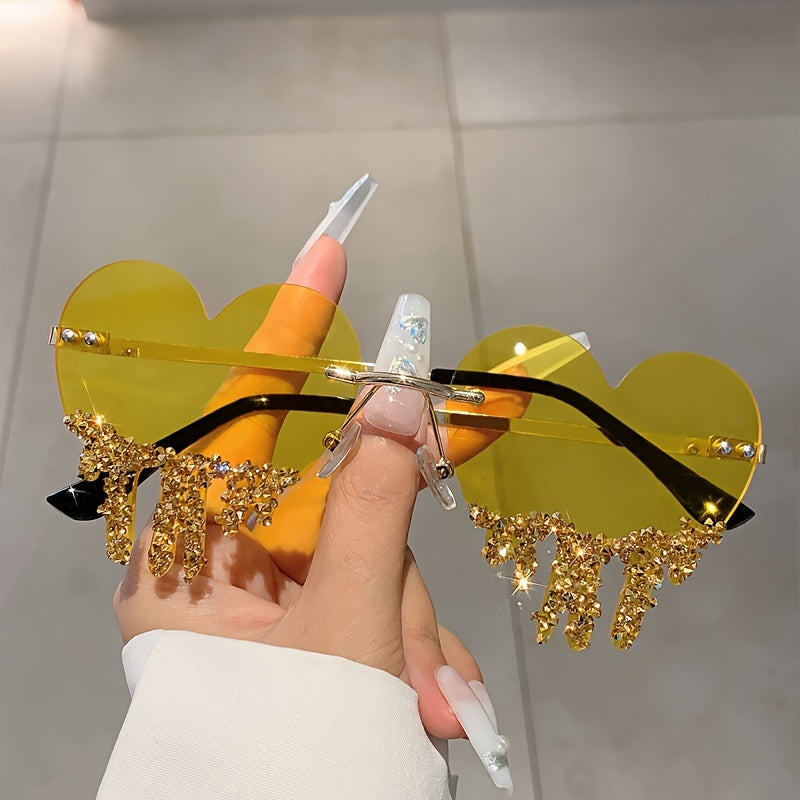 Fashion Women Heart Style Glasses with Decor Frame By Rhinestones New Multicolor Frameless Glasses