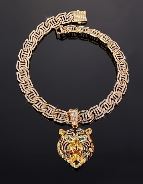 Load image into Gallery viewer, Men&#39;s Pioneer Lion Head Necklace - Bold Golden-Tone Chain with Eyes &amp; -Accented Mane, Rap Jewelry Gift - Includes Gift Box, Lion Jewelry, Statement Piece, Eye catching Pendant, Detailed Craftsmanship

