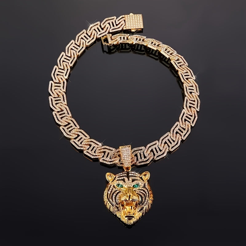 Men's Pioneer Lion Head Necklace - Bold Golden-Tone Chain with Eyes & -Accented Mane, Rap Jewelry Gift - Includes Gift Box, Lion Jewelry, Statement Piece, Eye catching Pendant, Detailed Craftsmanship