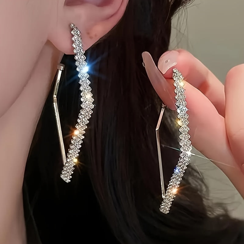 1 Pair Elegant Rhinestone Inlaid Alloy Drop & Dangle Earrings, UV Plated, for Daily and Party Occasions