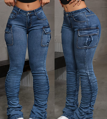 Fashionable Retro-Style Flared Pants with Modern Pleated and Practical Pockets | Women's Mid-calf Stretch Workwear | Autumn Bestseller