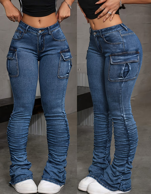 Load image into Gallery viewer, Fashionable Retro-Style Flared Pants with Modern Pleated and Practical Pockets | Women&#39;s Mid-calf Stretch Workwear | Autumn Bestseller
